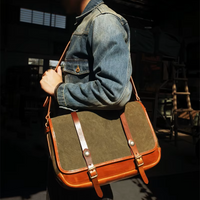 Handcrafted Cowhide Leather & Canvas Bag – Vintage Classic Style