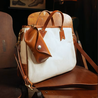 Handmade Vintage Canvas & Cowhide Leather Tote Bag
