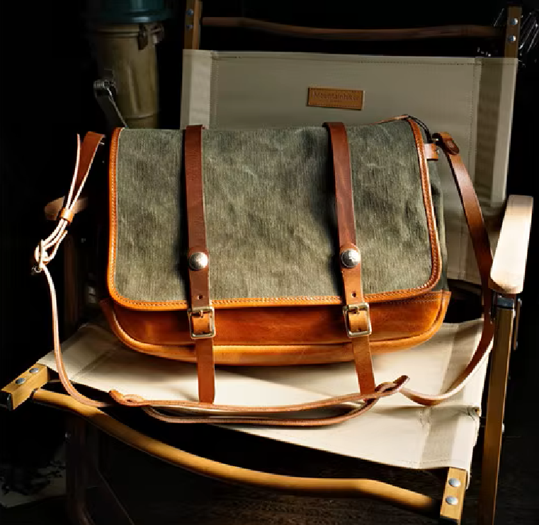 Handcrafted Cowhide Leather & Canvas Bag – Vintage Classic Style