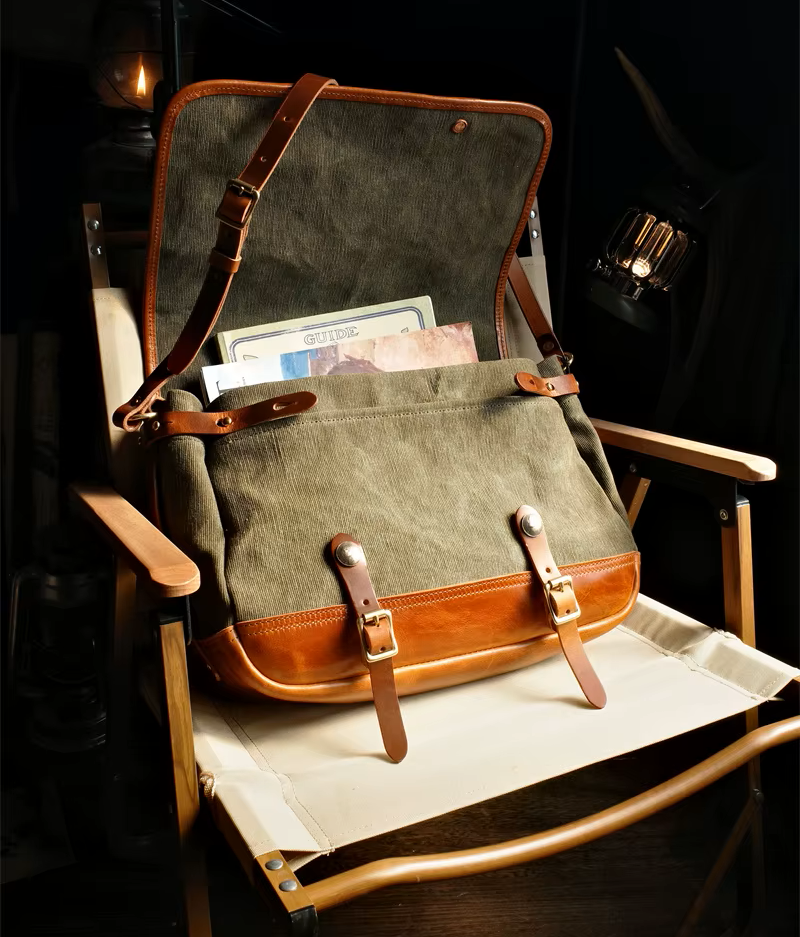 Handcrafted Cowhide Leather & Canvas Bag – Vintage Classic Style