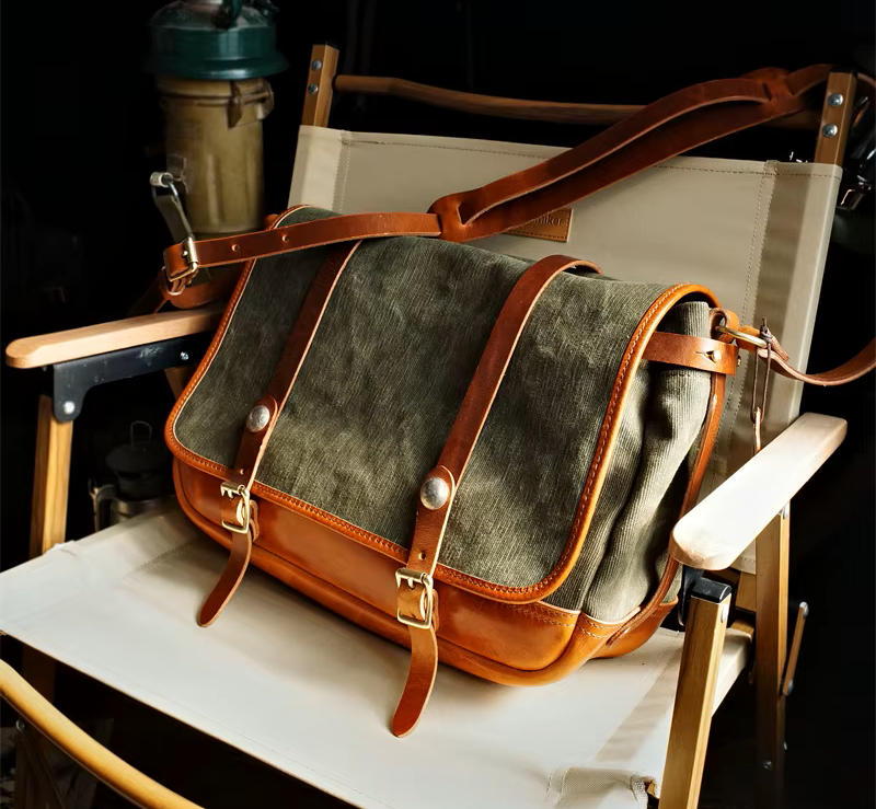 Handcrafted Cowhide Leather & Canvas Bag – Vintage Classic Style