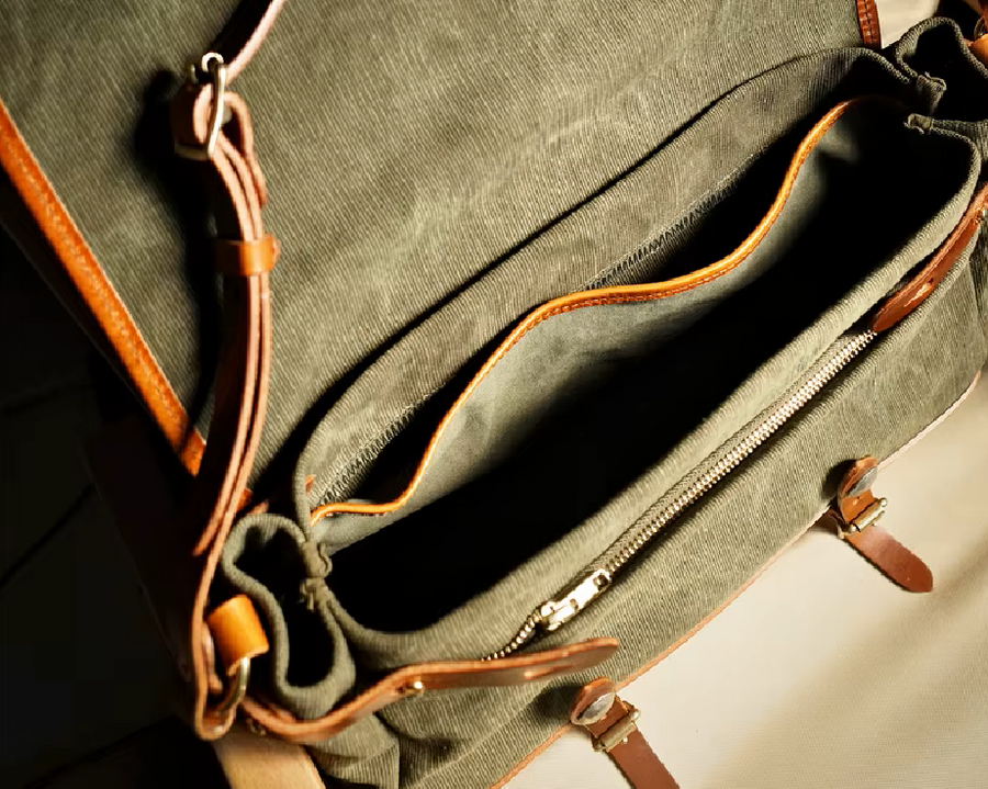 Handcrafted Cowhide Leather & Canvas Bag – Vintage Classic Style