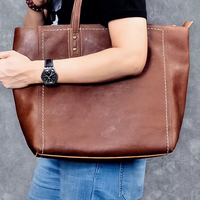 Vintage Genuine Cowhide Leather Tote Bag – Business & Casual Style