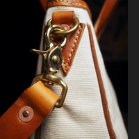 Handmade Vintage Canvas & Cowhide Leather Tote Bag