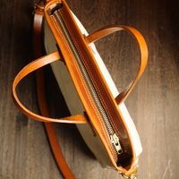 Handmade Vintage Canvas & Cowhide Leather Tote Bag