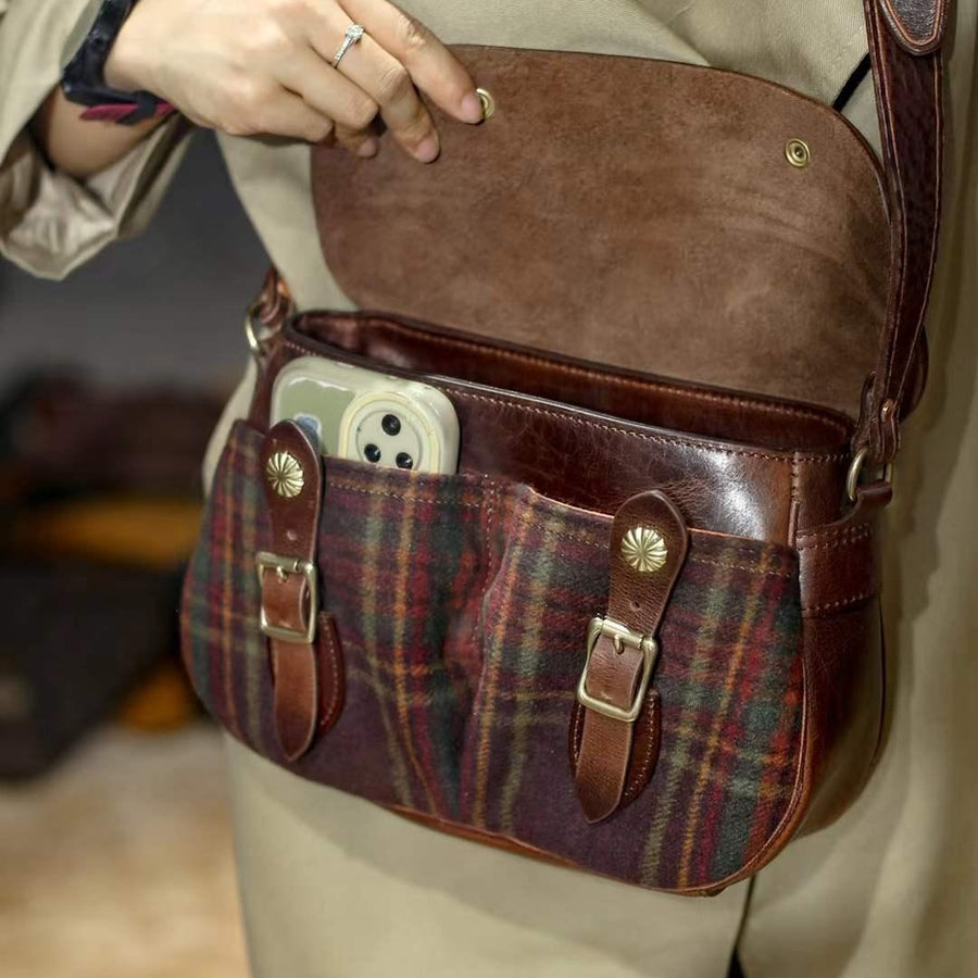 Handmade Leather & Wool Crossbody Bag