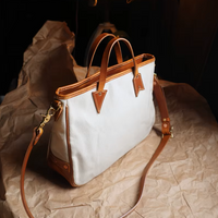 Handmade Vintage Canvas & Cowhide Leather Tote Bag