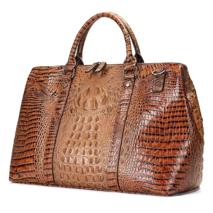 Crocodile-Embossed Leather Travel Bag