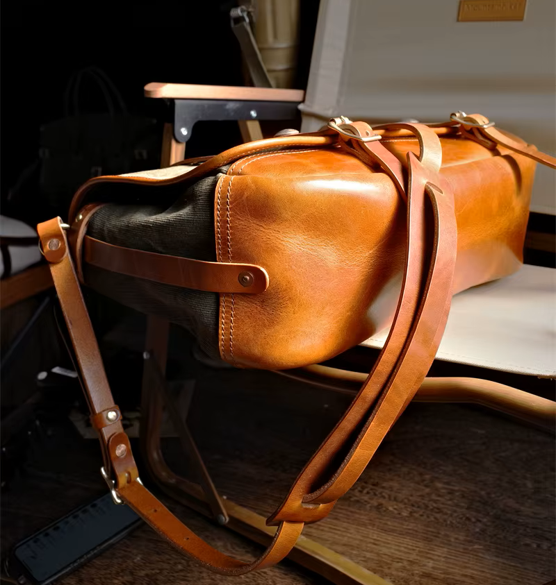 Handcrafted Cowhide Leather & Canvas Bag – Vintage Classic Style