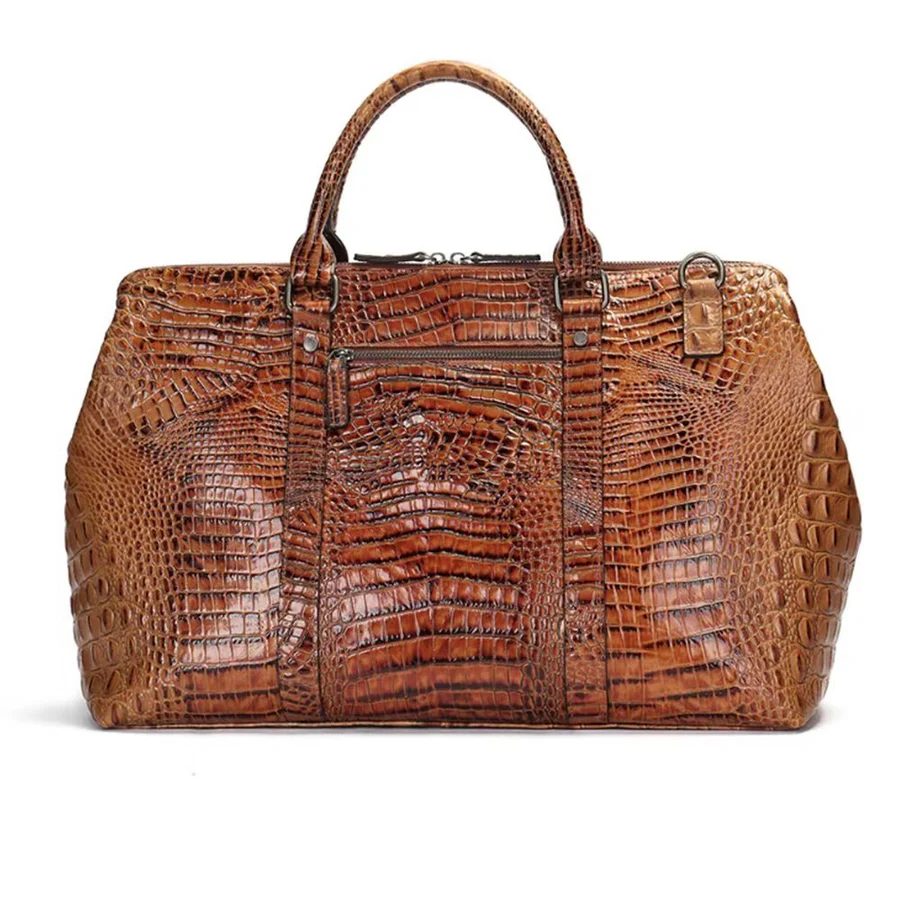 Crocodile-Embossed Leather Travel Bag
