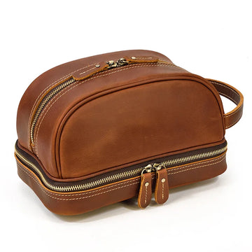 Crazy Horse Leather Toiletry Bag – Premium Dopp Kit