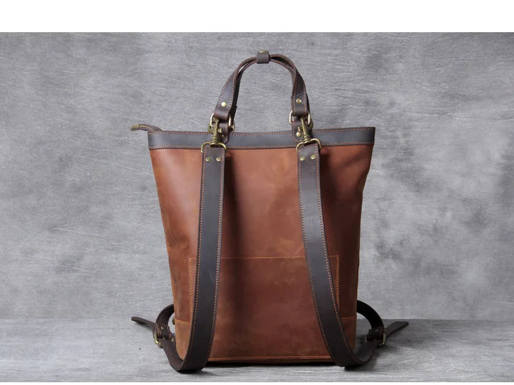 Genuine Leather Convertible Backpack Tote