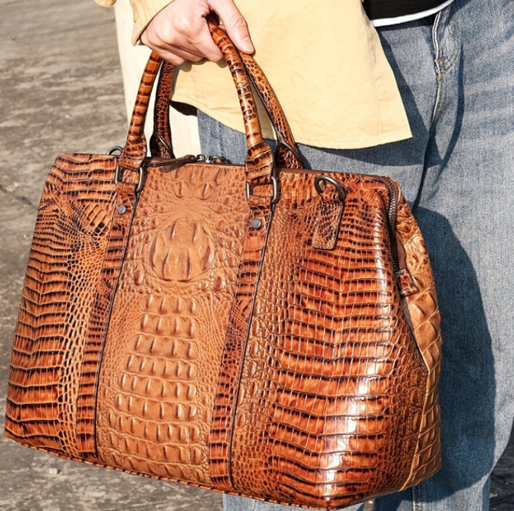 Crocodile-Embossed Leather Travel Bag