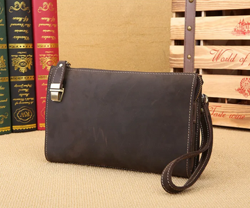 Men’s Genuine Cowhide Leather Wristlet Bag