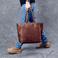 Vintage Genuine Cowhide Leather Tote Bag – Business & Casual Style