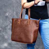 Vintage Genuine Cowhide Leather Tote Bag – Business & Casual Style