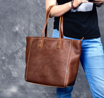 Vintage Genuine Cowhide Leather Tote Bag – Business & Casual Style