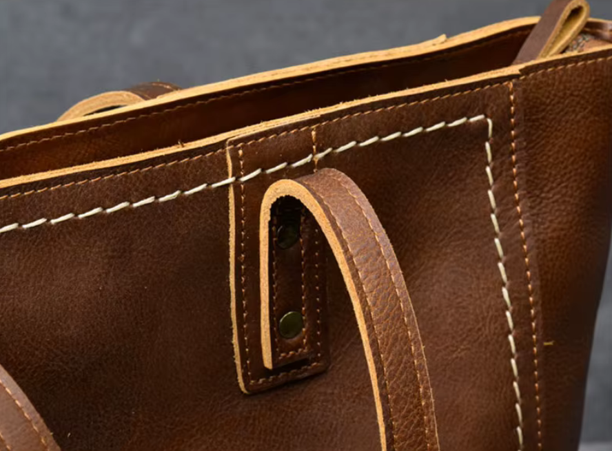 Vintage Genuine Cowhide Leather Tote Bag – Business & Casual Style