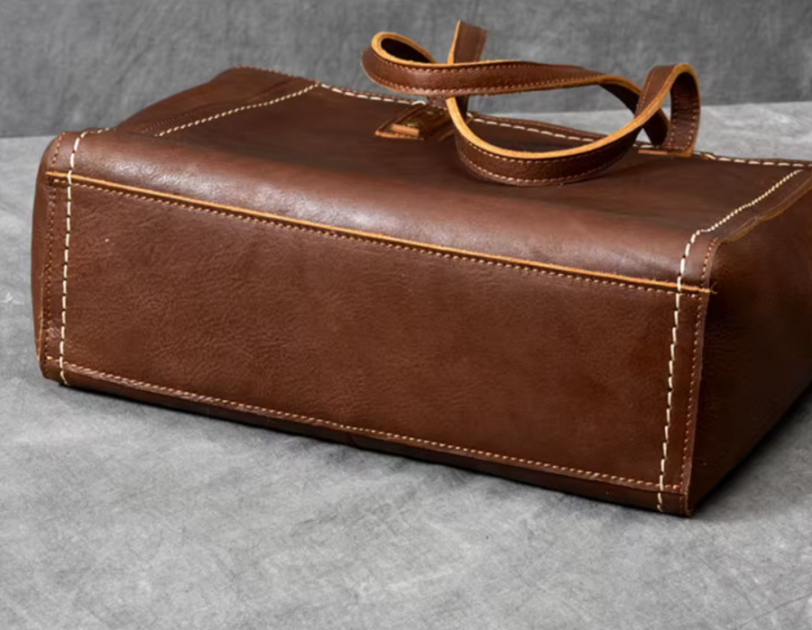 Vintage Genuine Cowhide Leather Tote Bag – Business & Casual Style
