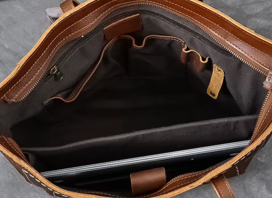 Vintage Genuine Cowhide Leather Tote Bag – Business & Casual Style