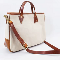 Handmade Vintage Canvas & Cowhide Leather Tote Bag