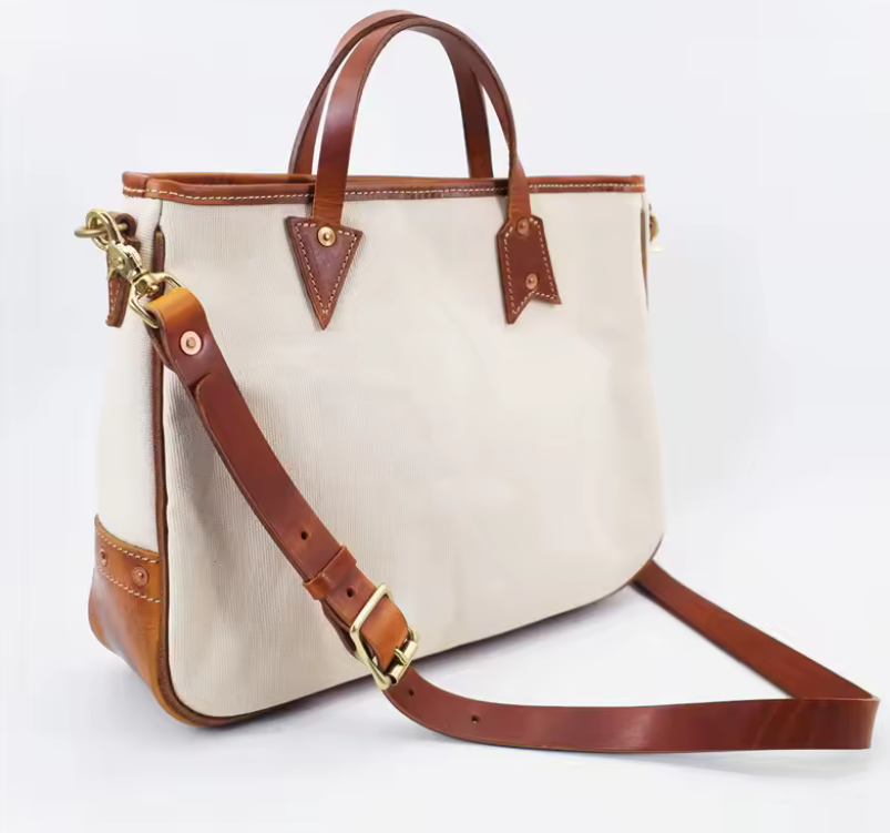 Handmade Vintage Canvas & Cowhide Leather Tote Bag