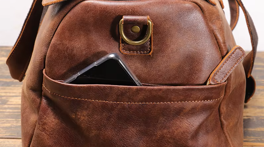 Handmade Vintage Cowhide Leather Duffle Bag