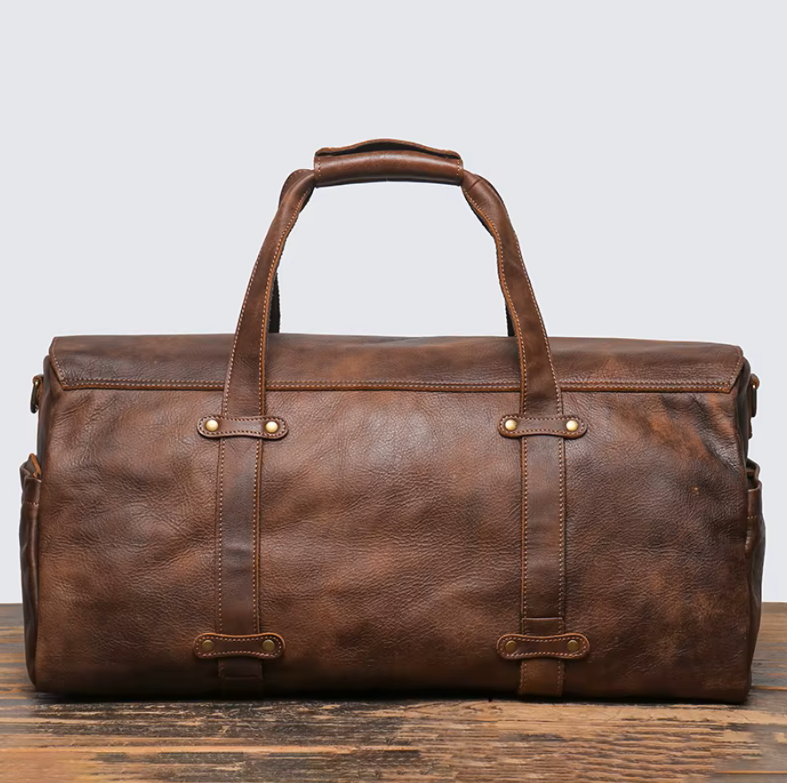 Handmade Vintage Cowhide Leather Duffle Bag
