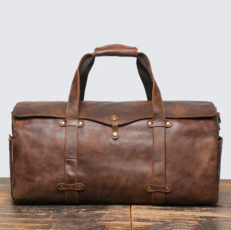 Handmade Vintage Cowhide Leather Duffle Bag