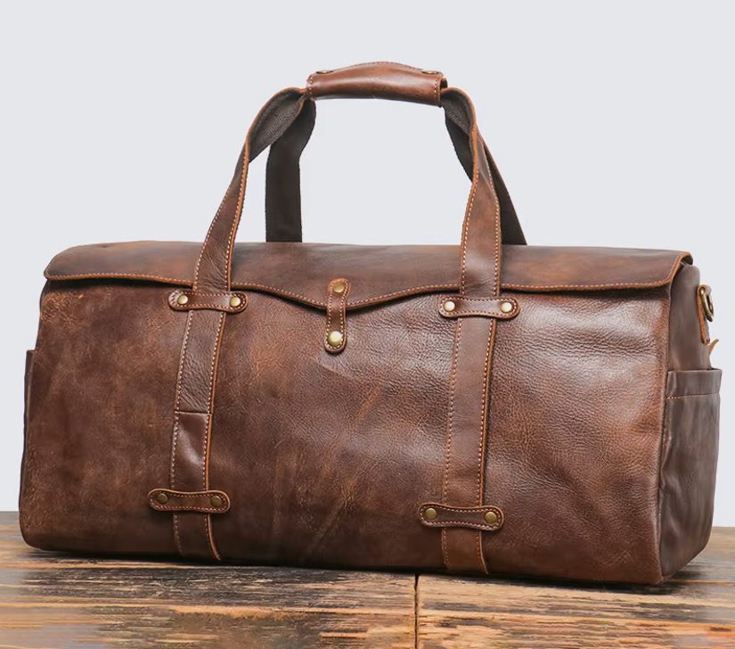 Handmade Vintage Cowhide Leather Duffle Bag