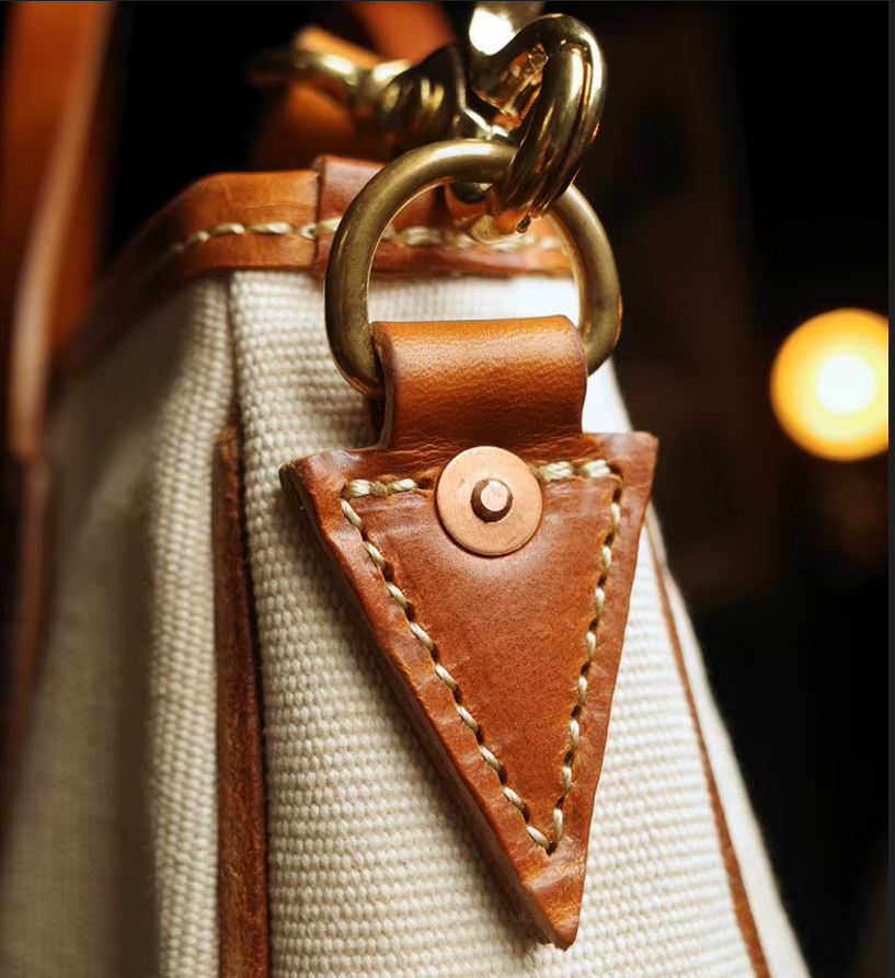 Handmade Vintage Canvas & Cowhide Leather Tote Bag