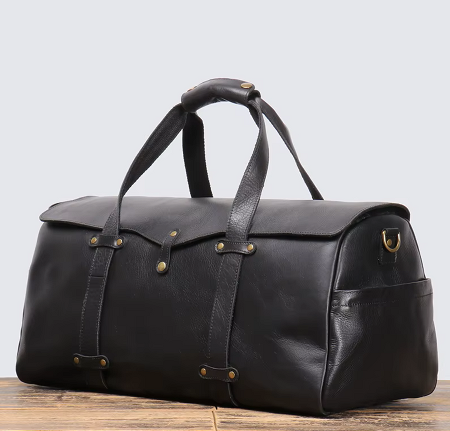 Handmade Vintage Cowhide Leather Duffle Bag