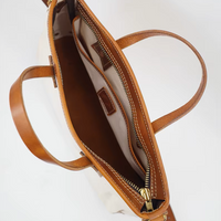 Handmade Vintage Canvas & Cowhide Leather Tote Bag