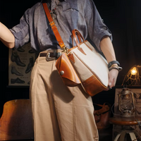 Handmade Vintage Canvas & Cowhide Leather Tote Bag